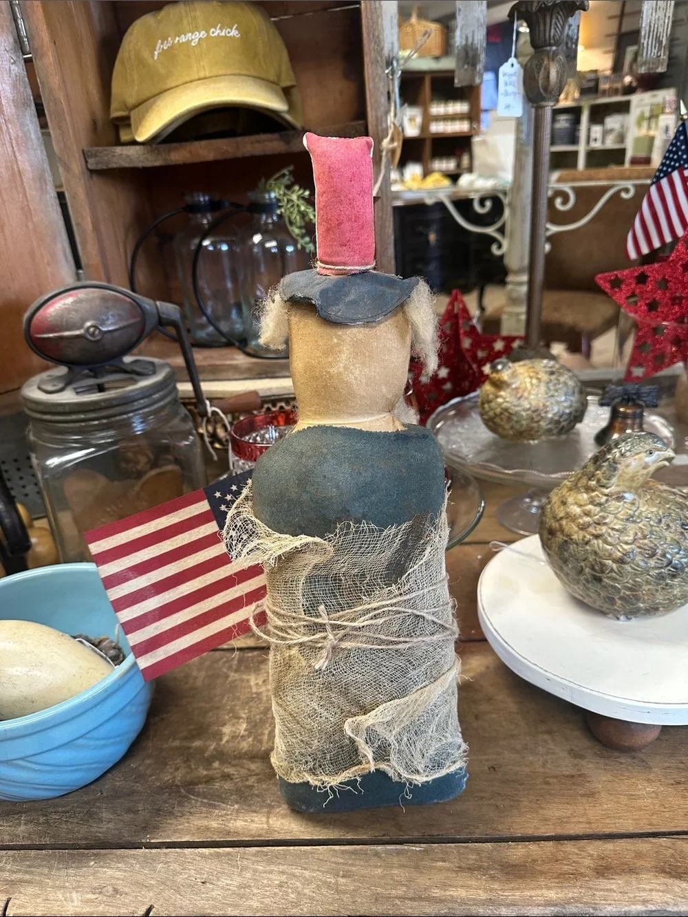 Patriotic Rustic Uncle Sam Table Decor with Flag